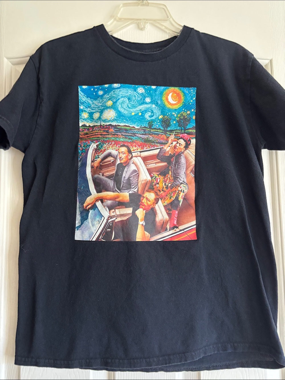 Gildan Black Tee with Vibrant Multicolor Scenic Car Print
